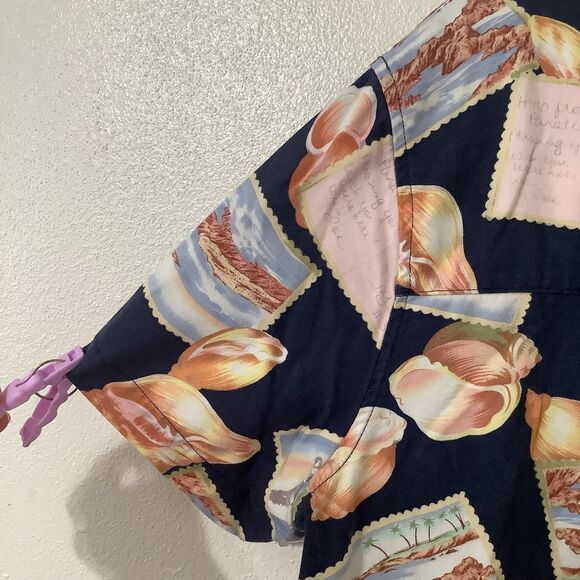 Jamaica Bay Vintage Navy Seashell Postcard Coastal Tropical Hawaiian Shirt 1X - Picture 10 of 12